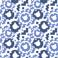 Seamless pattern with geometric shapes in blue colors. Vector illustration