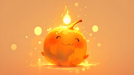 Flat Chibi pumpkin-head character with tiny