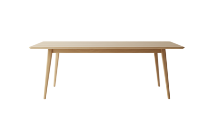 Light wooden table with tapered legs on transparent background