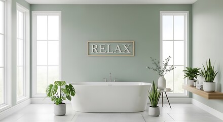 Fototapeta premium Tranquil Bathroom with Greenery and Relaxing Vibe