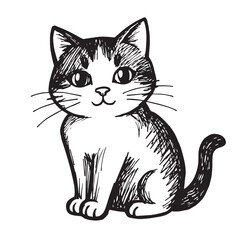 Cat Doodle Black and White Illustration Vector Image Cute Kitten Sketch Line Art Drawing Silhouette