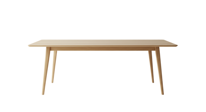 Light wooden table with tapered legs on transparent background