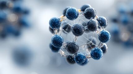 Abstract 3d molecule and atom structure model representing science medical research skincare technology and cosmetic innovation with futuristic design and digital scientific visualization background