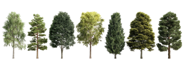 Row of stylized trees in various shades of green (1)