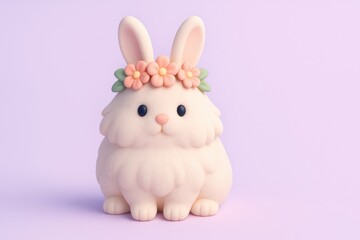 Obraz premium Cute fluffy bunny with flower crown on pastel background