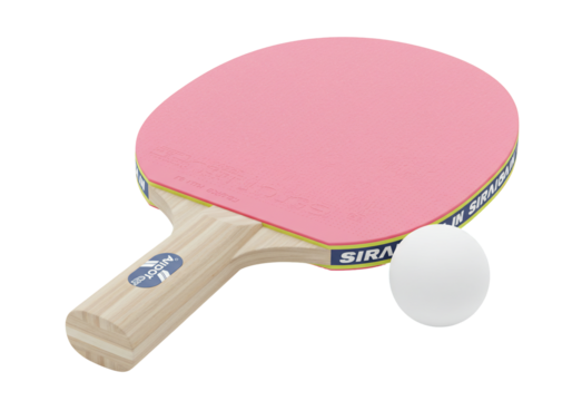 Pink table tennis paddle and ball on transparent background