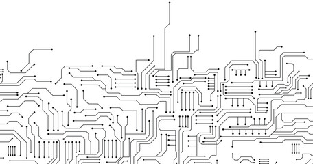 Circuit board on white background Electrical connection system. Digital technology circuit board background. 