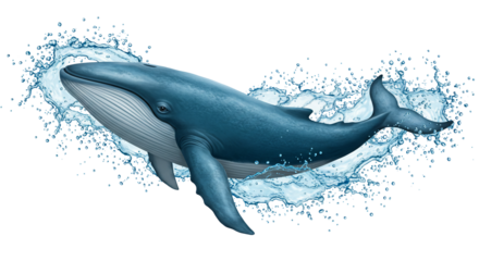 Whale leaping through water splash transparent background
