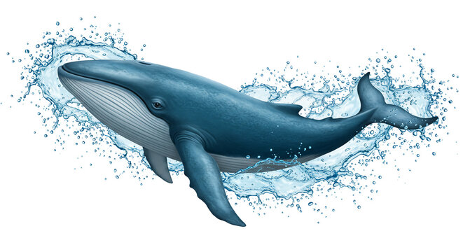 Whale leaping through water splash transparent background