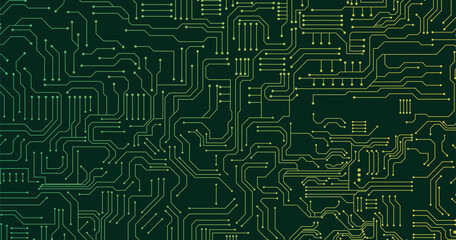 High-tech circuit board connection system.. Vector abstract technology on green background.