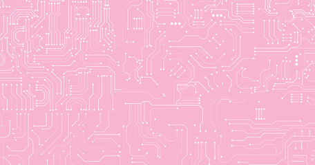 Pink circuit board. Communication and engineering concept. Vector circuit board illustration. Abstract technology.