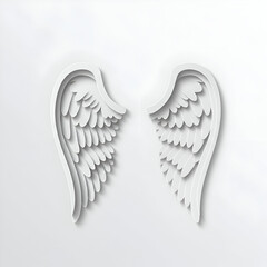 Angel wings with detailed feather design on a plain background. Ornate, stylized representation of wings in a neutral setting.