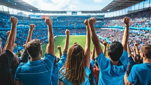Excited Fans Celebrating at a Soccer Stadium