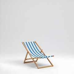 Empty blue and white striped beach chair in a studio setting. Relaxing chaise lounge in a neutral background for use in catalogs.