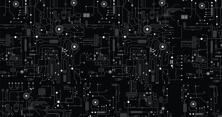 Black circuit board. Communication and engineering concept. Vector illustration