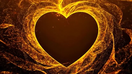 Fiery heart shape formed by particles on a dark background