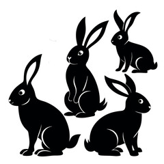 a-collection-of-six-black-rabbit-silhouettes-again silhouette vector design eps