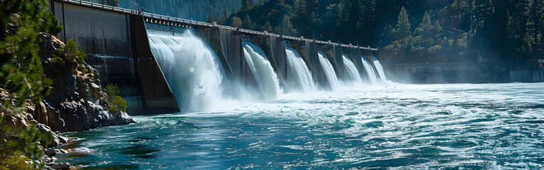 Powerful Hydroelectric Dam Releasing Water with Energy Force
