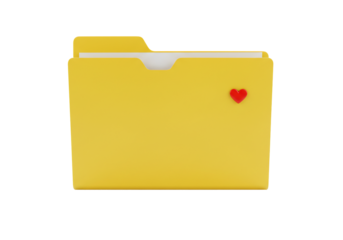 Yellow file folder with red heart digital icon storage symbol