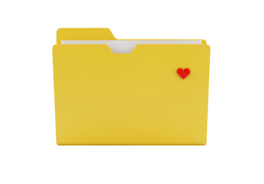 Yellow file folder with red heart digital icon storage symbol