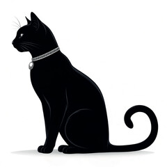 a-sleek--black-cat-sits-in-profile--facing-left--t  silhouette vector design eps
