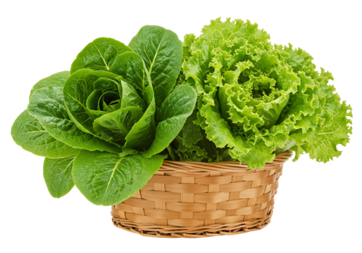 Fresh green lettuce in wicker basket healthy food vegetable isolated transparent background - Powered by Adobe