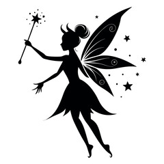 a-whimsical-black-silhouette-of-a-fairy-with-butte silhouette vector design .eps