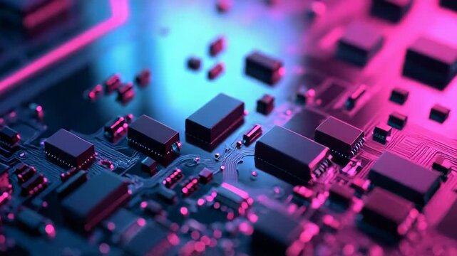 Electronic circuit board showing computer hardware components