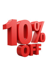 3D Illustration Of Red 10 Percent Off Text Against Transparent Background