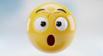 Fototapeta premium Surprised Yellow Emoji, Focused Expression.