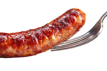 Grilled sausage on a fork