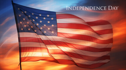 American flag waving proudly in the wind on independence day celebration