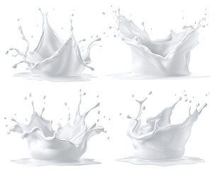 Four milk splashes, various angles