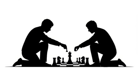 Two figures in silhouette, focused intently on a chessboard, highlighting strategic gameplay and concentration.