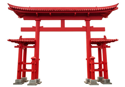Red wooden torii gate asian architecture structure design element - Powered by Adobe