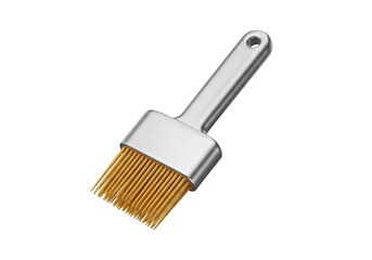 3D Render Brush Tool with Gold Bristles and Silver Handle on Isolated Background