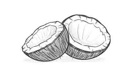 Simple pencil illustration of a coconut, halved.