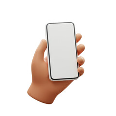 3D Render Hand Holding Smartphone with White Blank Screen Transparent Isolated Background