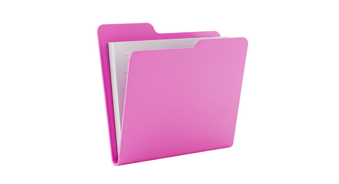 Pink file folder with documents 3 d render isolated transparent background