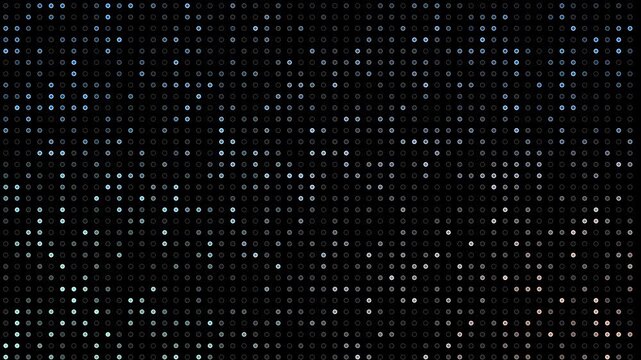 Flickering micro-LED dot matrix on deep black&mdash;modern digital texture for tech promos, HUD overlays, sci-fi UI, and data intros.