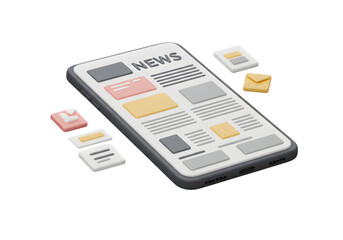 3D Render Illustration Of Smartphone With News Display and Pixelated Elements