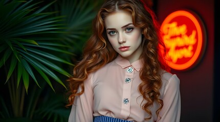 Stylish Woman with Porcelain Skin and a Pink Blouse