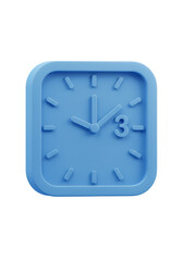3D Render Of A Blue Square Clock Isolated On Transparent Background