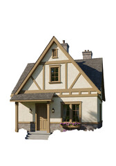 3D Render of a Charming Cottage with Beige Exterior Isolated on Transparent Background