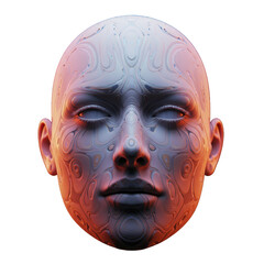 3D Render of a Detailed Woman Face with Textured Skin in Orange and Blue Lighting