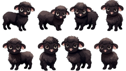 Set of cute black lambs illustration adorable farm animals collection on white background