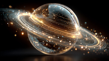 Bright glowing 3D particle sphere rotating in space. Abstract tech and AI concept with dynamic yellow and blue energy.