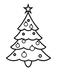 Fototapeta premium Christmas tree outline with star and ornaments isolated on white background