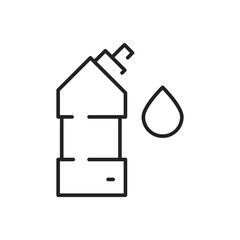 A minimalist outline shows a water bottle shape beside a water droplet. Editable stroke. Icon vector illustration
