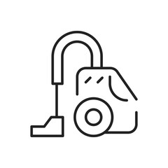 A line drawing of a vacuum cleaner featuring a canister hose and head. Editable stroke. Icon vector illustration